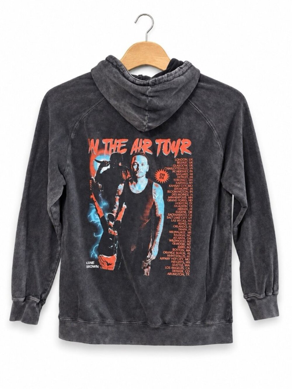 Kane Brown In The Air Tour 2024 Graphic Hoodie XL Acid Wash Concert